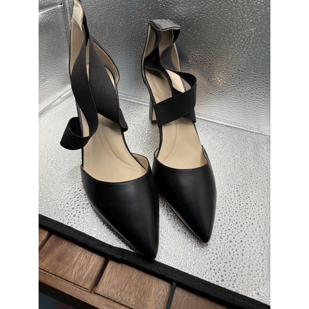 Cole Haan Cross Strap Heels Women's 9.5B Black Leather Pointed Toe Dress